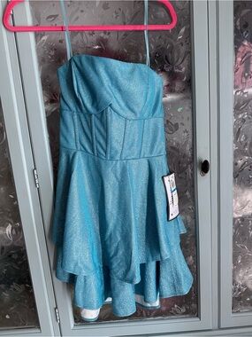 B Darlin Sparkle Strapless Light Blue Party Dress